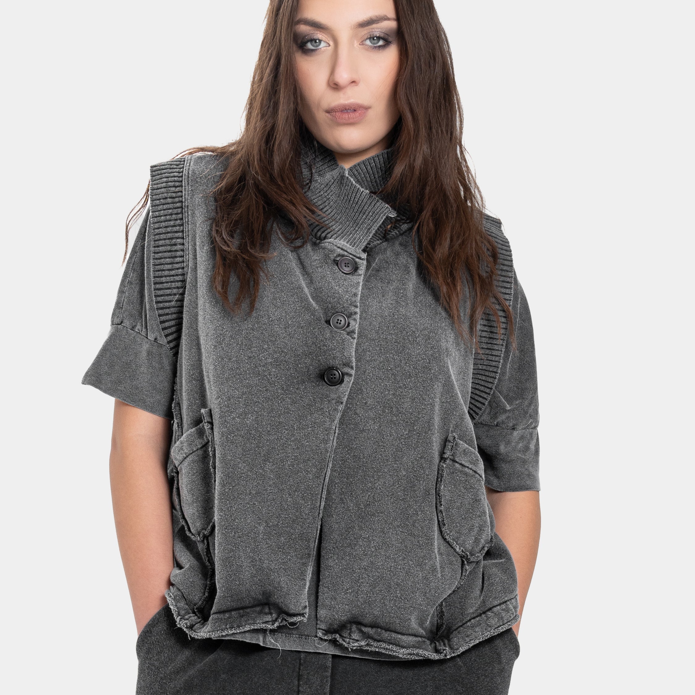Yael™ Knit Vest with Topstitched Pockets